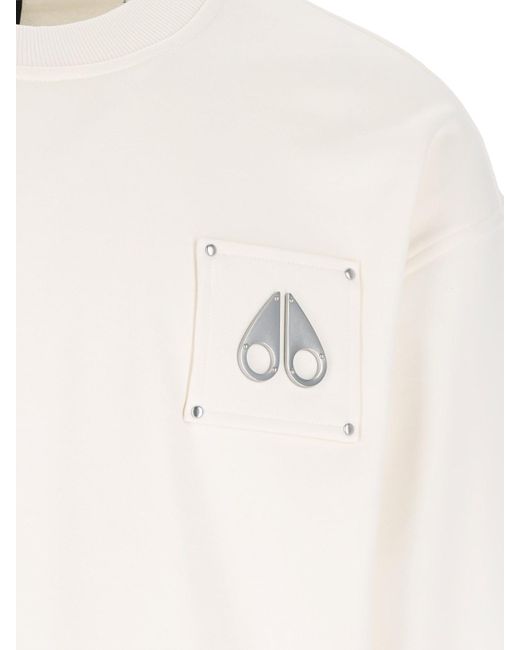 Moose Knuckles White Logo Crewneck Sweatshirt for men
