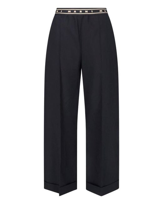 Marni Blue Wide-Leg Virgin Wool Trousers