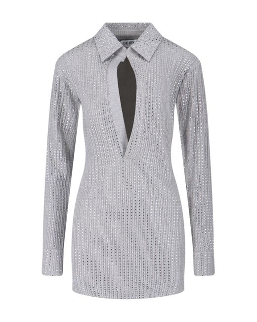 The Attico Gray Fitted Mini Dress With Reflective Embellishments