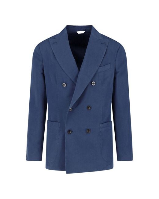 Boglioli Blue Cotton-Silk Double-Breasted Blazer for men