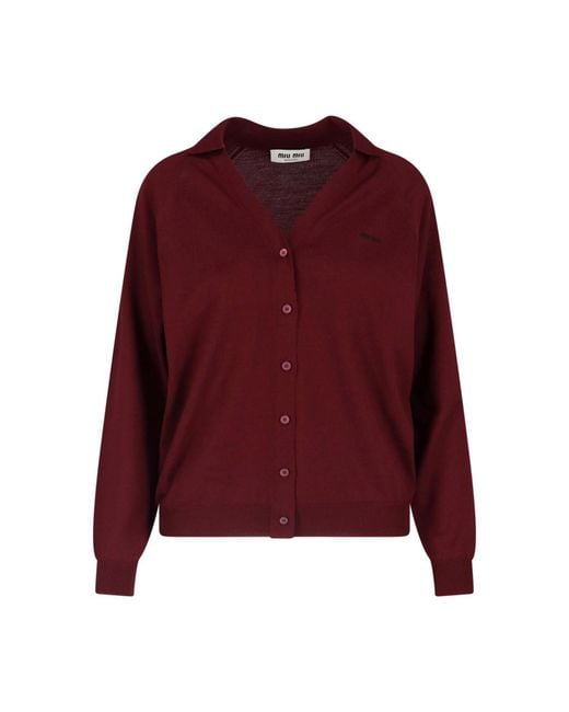 Miu Miu Red Virgin Wool Cardigan