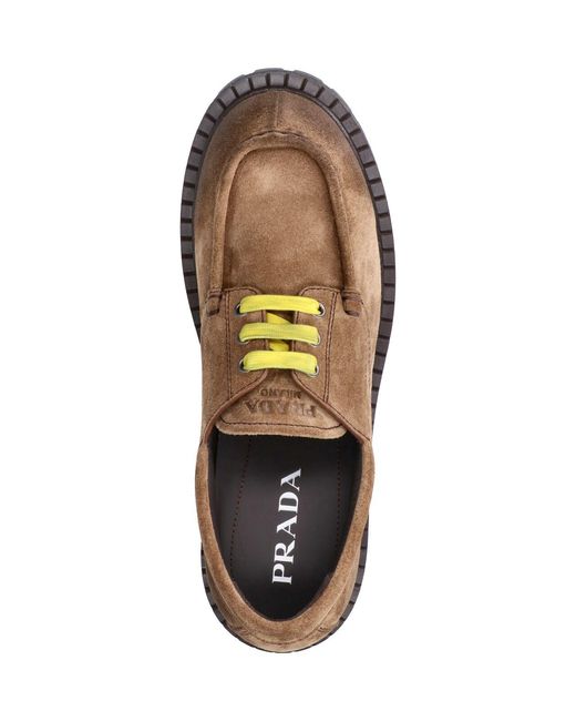 Prada Brown Suede Derby Shoes for men