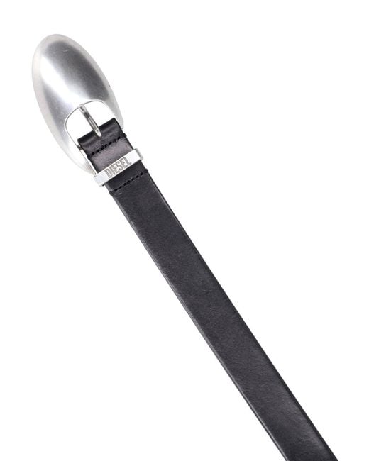 DIESEL Black B-1Dr Leather Belt With Metal Logo Buckle for men