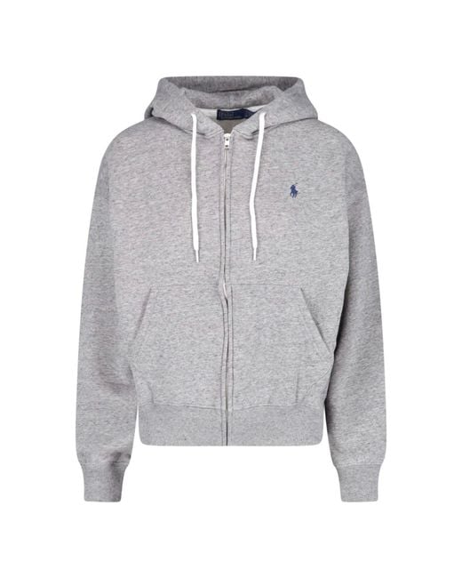 Polo Ralph Lauren Gray Logo-Embroidered Zip-Up Hoodie