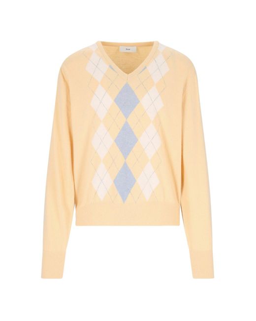 DUNST White 'argyle' V-neck Sweater for men