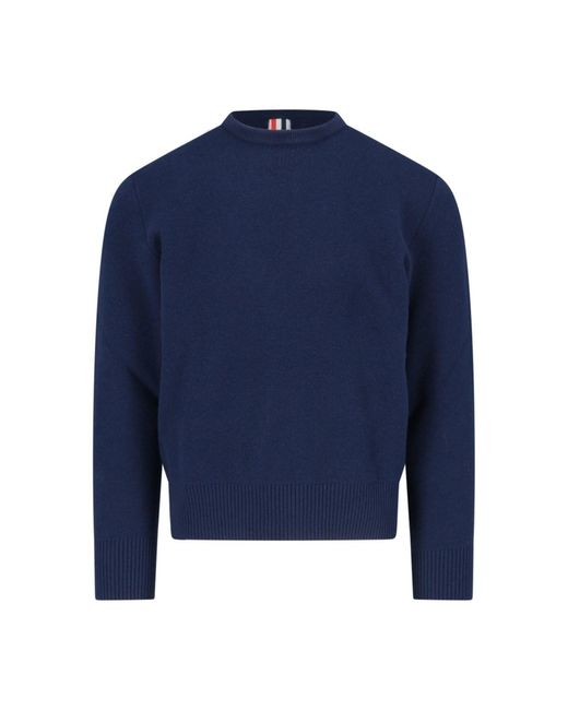 Thom Browne Blue Tricolor Detail Crewneck Sweater for men