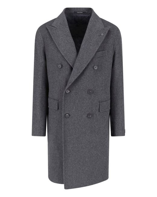 Tagliatore Gray Double-Breasted Virgin Wool Coat for men