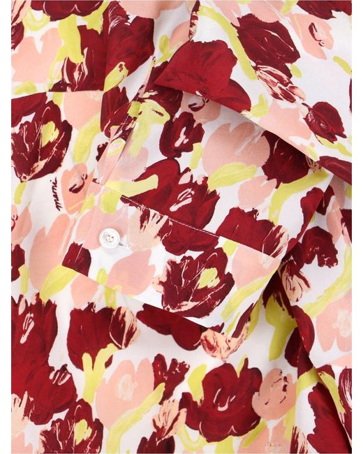 Marni Red Floral Pattern Silk Shirt