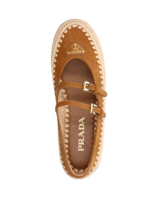 Prada White Suede And Raffia Ballerinas