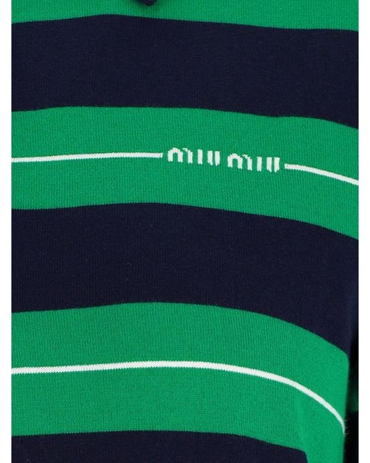 Polo In Maglia Logo di Miu Miu in Green