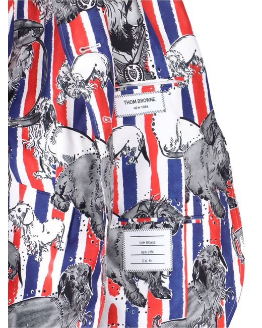 Thom Browne Red Striped Dog Print Silk Blazer