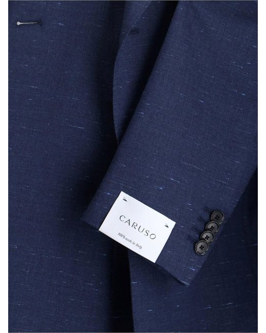 Caruso Blue Double-Breasted Blazer for men