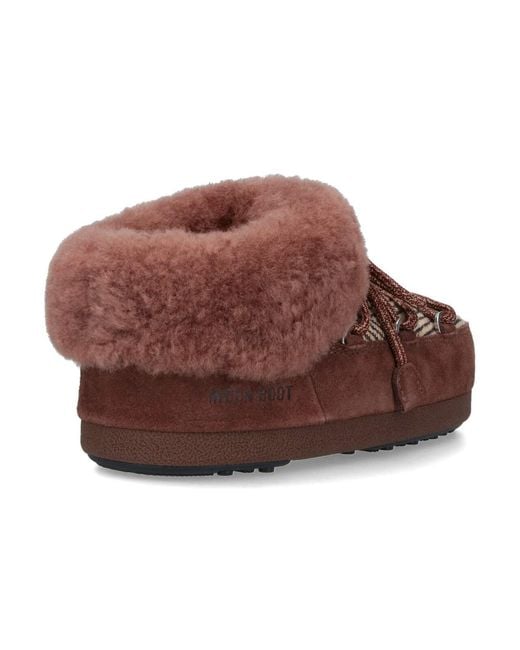 Moon Boot Brown Leather Mini Boots With Rubber Sole