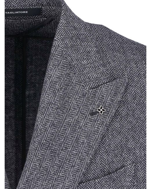 Tagliatore Gray Double-Breasted Virgin Wool Blazer for men