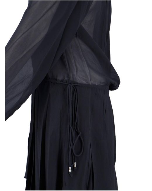 Isabel Marant Blue Semi-Transparent Midi Dress With Drawstring Waist