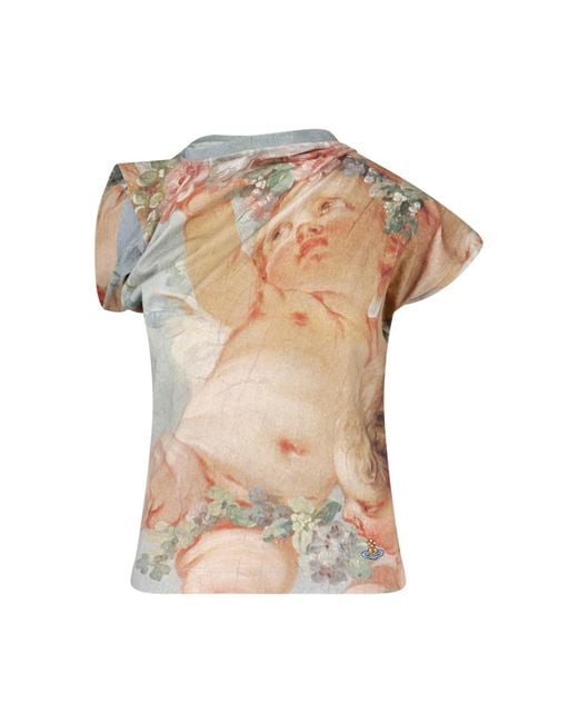 Vivienne Westwood White Cherubic-Print Fitted Top With Artistic Detailing