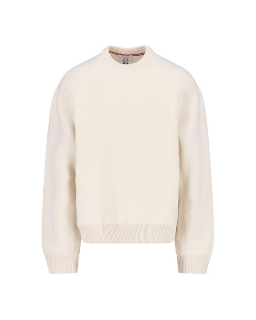 Thom Browne White Wool Crew Neck Sweater for men