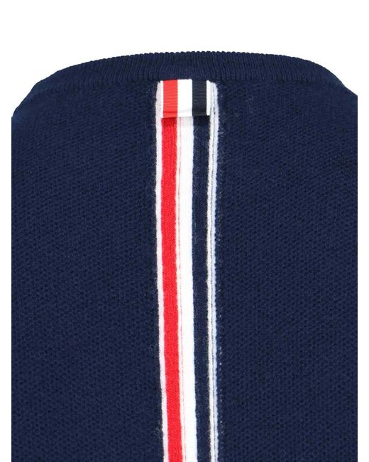 Thom Browne Blue Tricolor Detail Crewneck Sweater for men