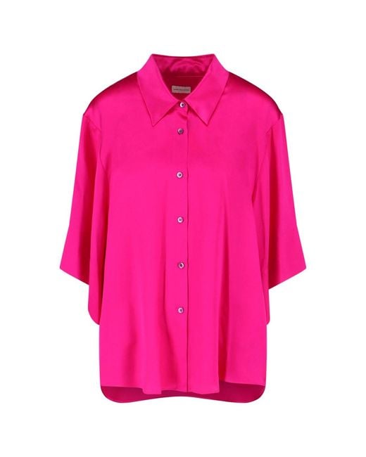Dries Van Noten Pink Clea Loose-Fitting Silk Blouse