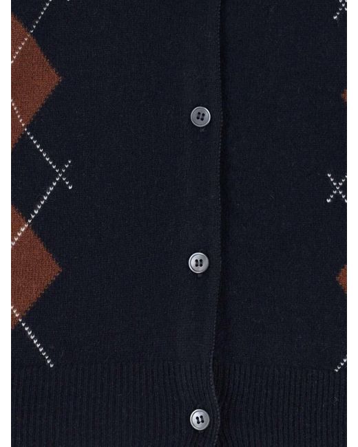 Cardigan In Cashmere Logo di Miu Miu in Blue