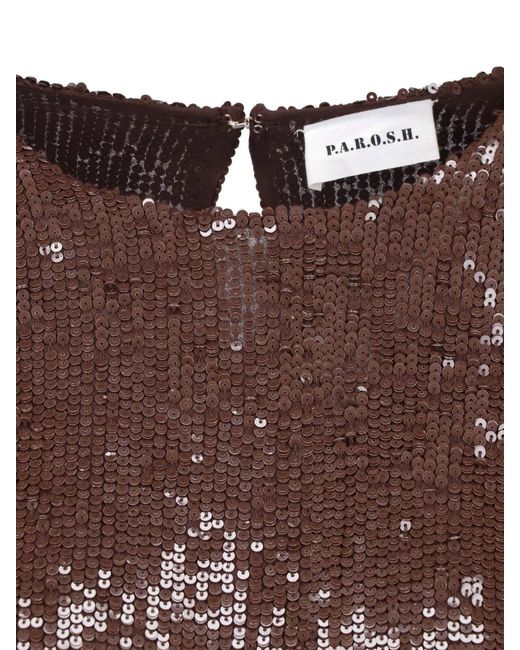 P.A.R.O.S.H. Brown Sequin Long Sleeve Top