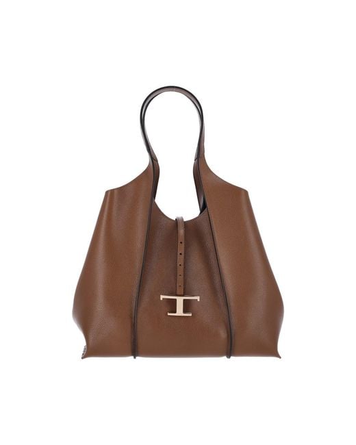 Tod's Brown Medium Tote Bag "T Timeless"