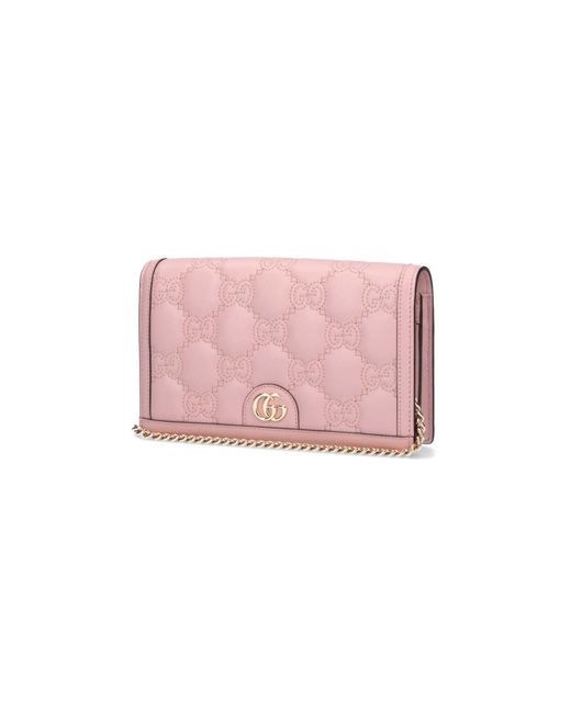 Gucci Pink "Gg Matelassé" Crossbody Wallet