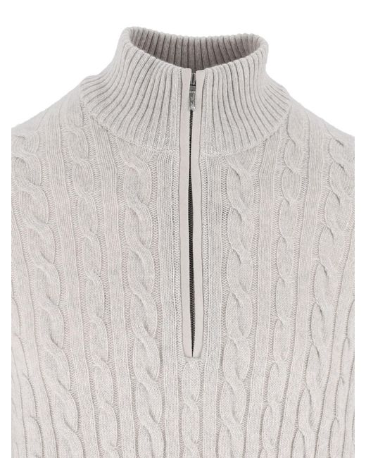 Loro Piana White Sweater “Treccia” for men