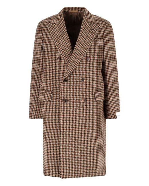 Caruso Brown Double-Breasted Wool Coat for men