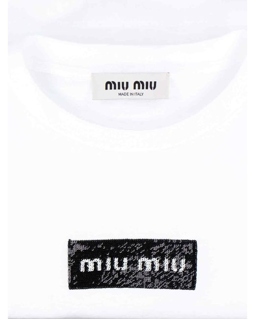 Miu Miu White Logo Crop T-shirt