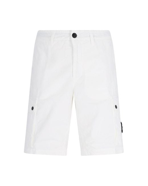 Stone Island White 'l11wa Old Treatment' Cargo Bermuda Shorts for men