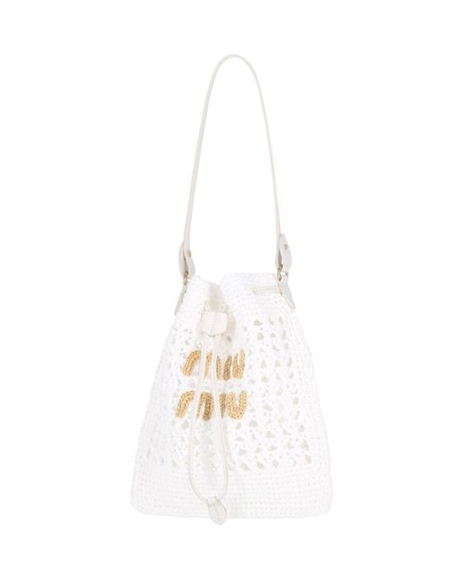 Miu Miu White Crochet Bucket Bag