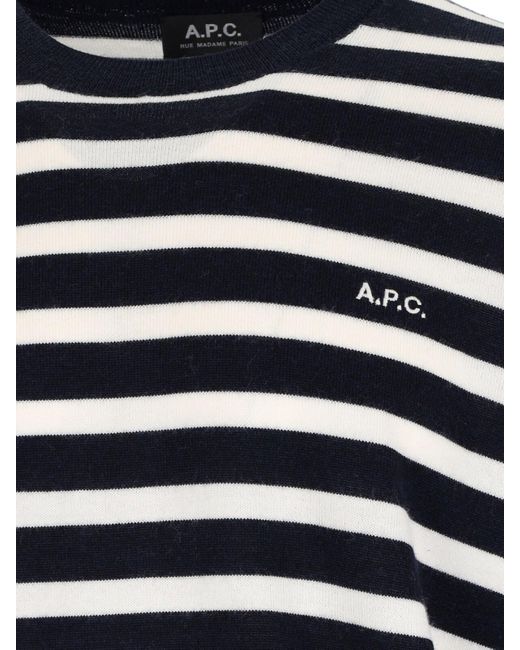 A.P.C. Blue Classic Striped Knit Sweater With Round Neckline for men