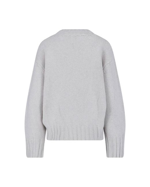 The Attico Gray Asymmetrical Hem Knit Sweater With Ribbed Texture