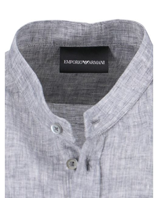 Emporio Armani Blue Mandarin Collar Shirt for men