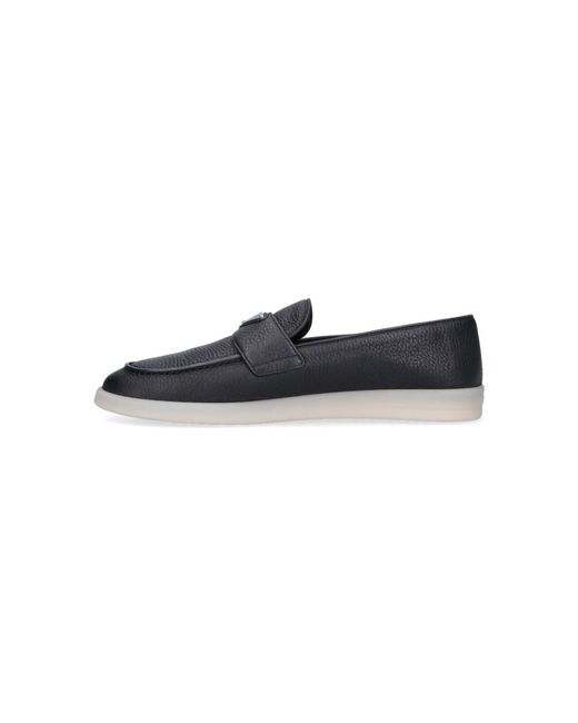 Prada Black Leather Logo Loafers for men