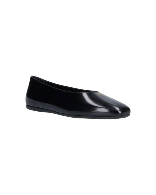 Prada Black Brushed Leather Ballet Flats