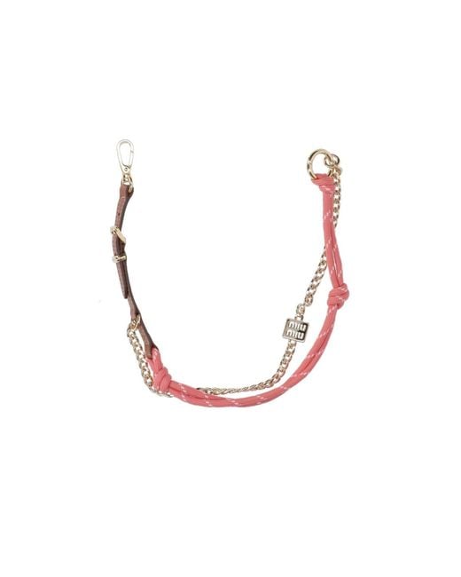 Miu Miu Pink Leather And Rope Keyring