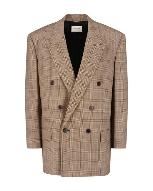 Saint Laurent Natural Double-Breasted Wool Blazer