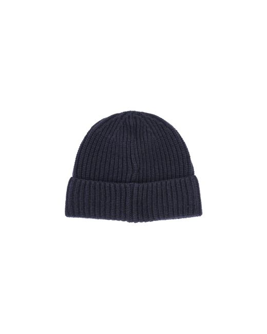 Stone Island Blue Virgin Wool Logo Beanie for men