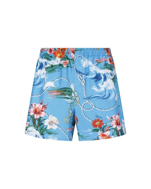 Gucci Blue Printed Swim Shorts for men