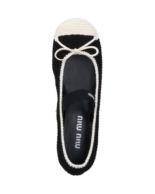 Miu Miu Black Crochet Knit Ballet Flats