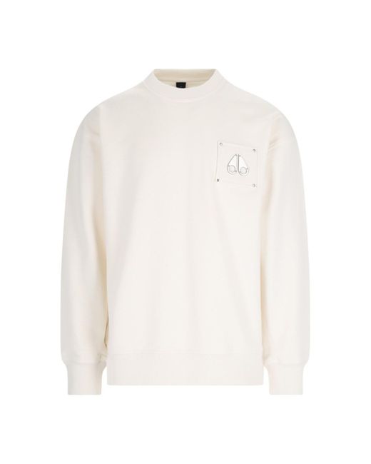 Moose Knuckles White Logo Crewneck Sweatshirt for men