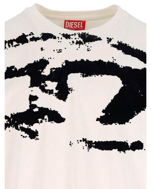 DIESEL White Graphic Flock Print 100% Cotton T-Shirt for men