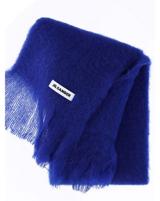 Jil Sander Blue Mohair-Wool Blend Scarf for men
