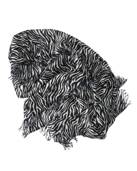 Isabel Marant Black Zebra Print Fringed Scarf