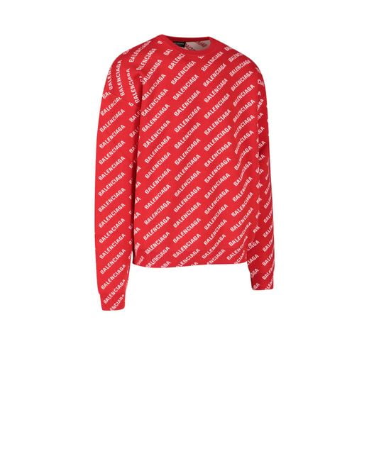 Maglione Logo AlloverBalenciaga in Cotone da Uomo colore Rosso | Lyst