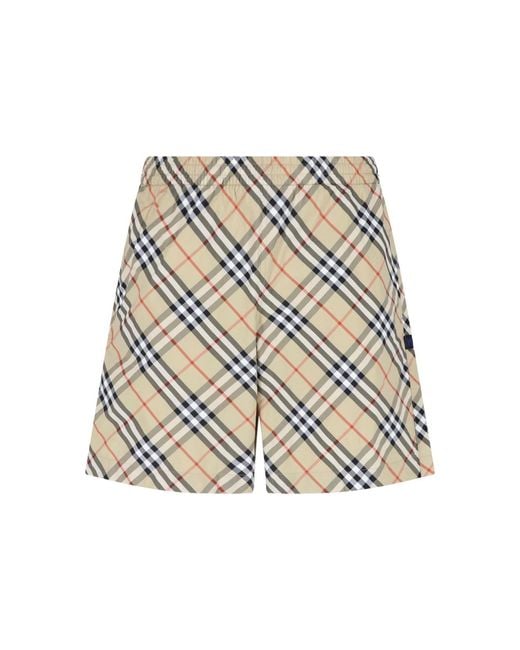Burberry White Beach Shorts "Check" for men