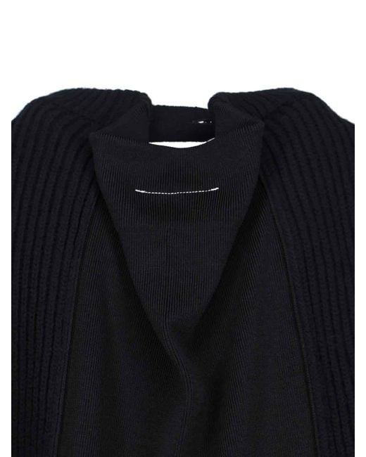 MM6 by Maison Margiela Black Wool Blend Knit Dress With Contrasting Back Panel And Logo Detail