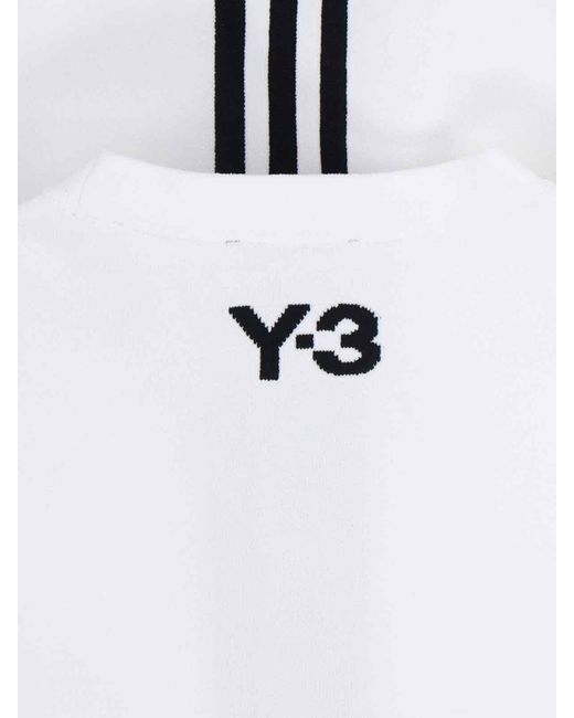 Y-3 White Contrasting Stripe Round Neck Long Sleeve Top